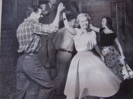 Black and white photo of a dance at Mapleton Hall